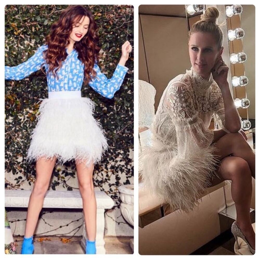 Rare alice + olivia cina ostrich feather detail skirt size 4 white NWT - Picture 5 of 16